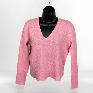 Ralph Lauren Sport 100% Italian Lambswool Sweater Women L Cableknit Quiet Luxury